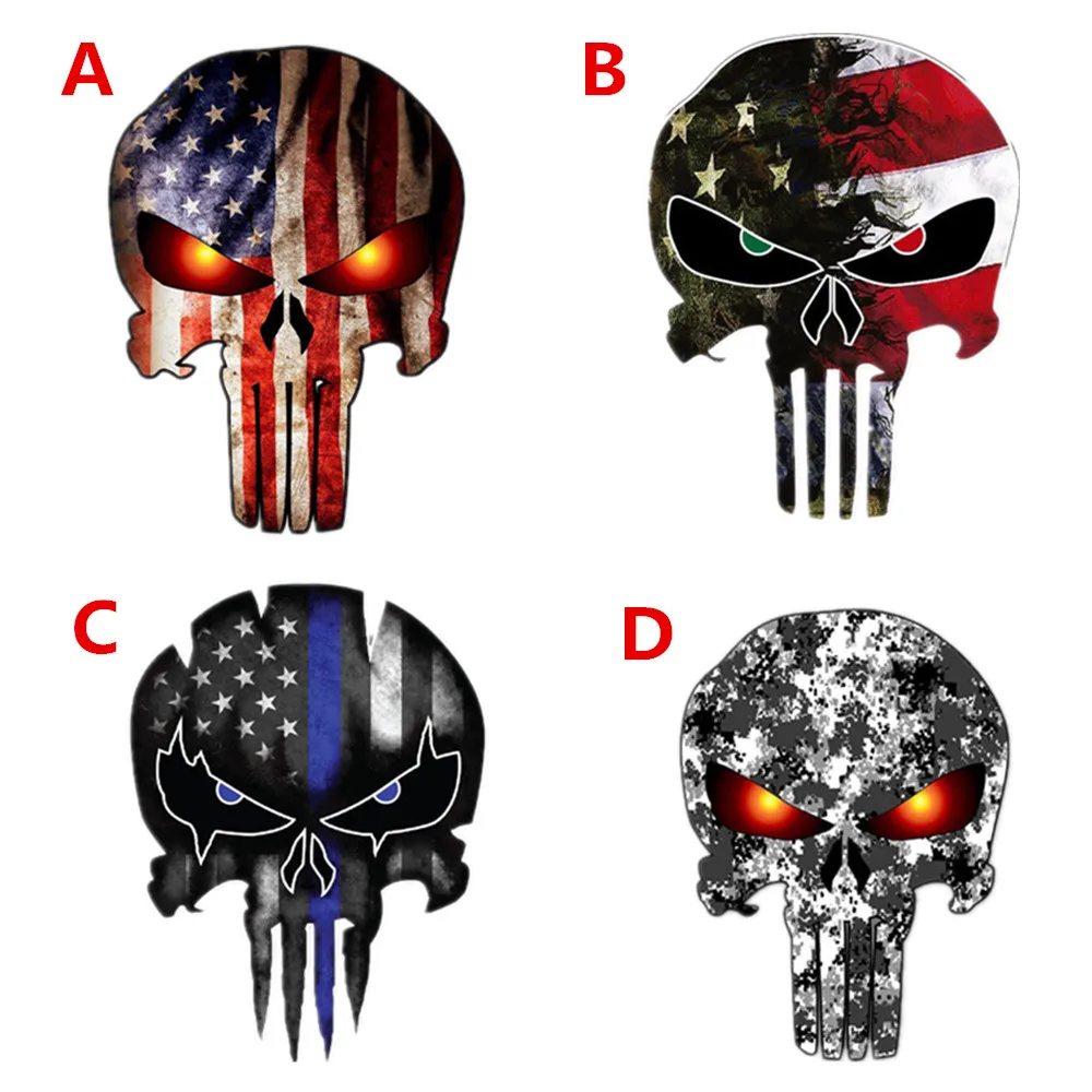 

SLIVERYSEA 4.3*5.9 Inch Car Styling Thin Blue Line Punisher Skull Reflective Vinyl Car Stickers and Decals