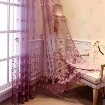

Embroidered Luxury Purple Tulle Curtains for Living Room Bedroom Curtains Fashion Voile Loyal Grey Sheers Window Curtain
