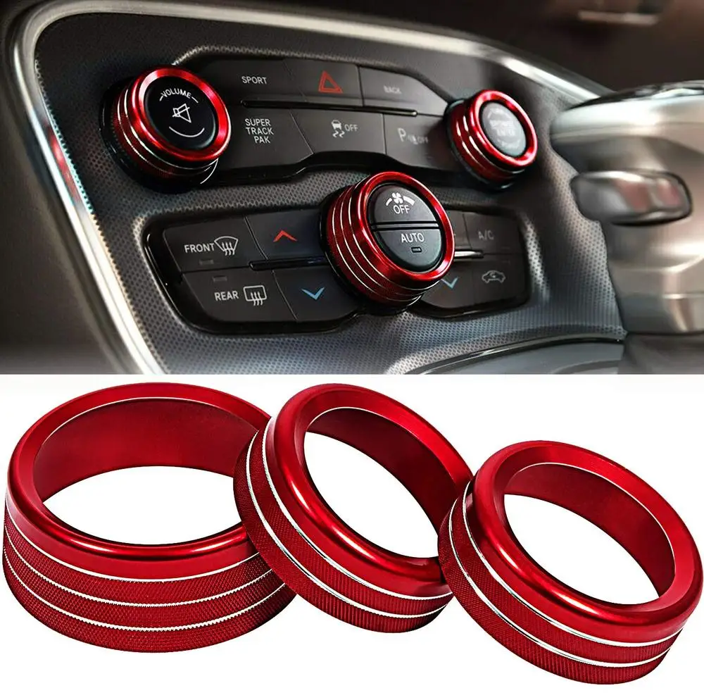 Air Conditioning Volume Radio Button Knob Cover Aluminum Decorative Ring for Dodge Challenger Charger Accessories 2015- car knob covers
