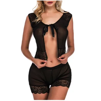 

Sexy Women Satin Silk Lace Sleepwear Lace Sleeveless Lingerie Tops+Nightwear Shorts Women Pajamas Sets #35