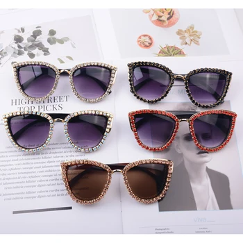 

2020 Handmade Full Crystall diamond Frame Women Sunglasses Cat eye Luxury Brand oval Sun Glasses Female Clear Chic Sexy