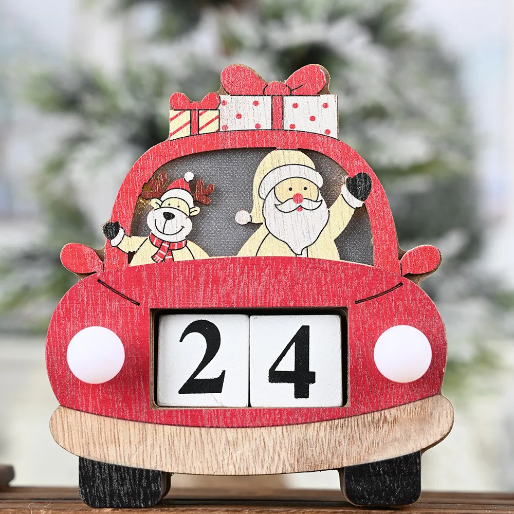 Christmas car calendar with lights wooden ornaments Wooden Creative Props Decoration Light Ornaments Calendar navidad@5