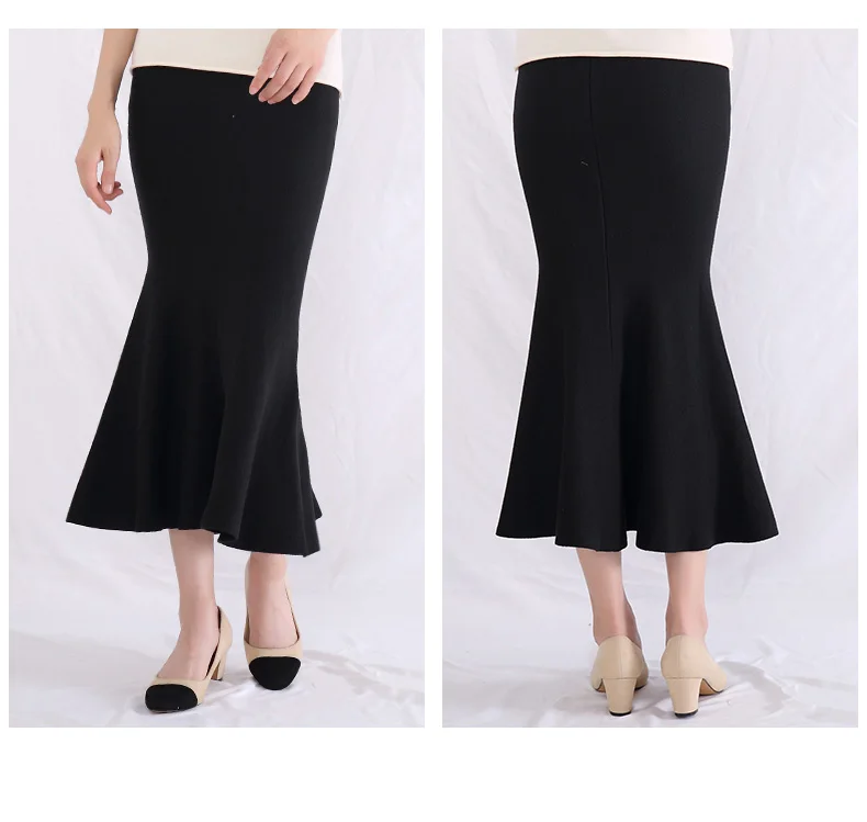 Spring and Autumn Women Maxi Skirt Cashmere Wool Casual Mid-Calf Skirts Music Festival Clothing