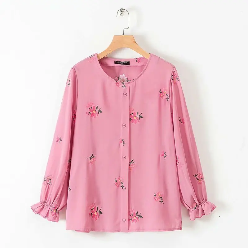 

Plus Size Vrouwen Blouse Bloemen Borduren Chiffon Lange Mouwen Tops