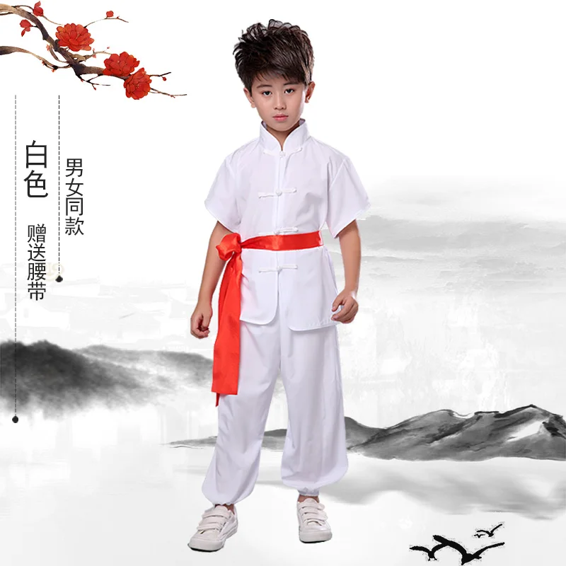 Детский Традиционный китайский костюм для боевых искусств Hanfu Wushu, униформа для кунг-фу, спортивный костюм, топы и штаны, комплект одежды для косплея, костюм для косплея