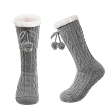 Calcetines peludos de silicona antideslizantes para mujer, medias gruesas y cálidas, con bolsa de regalo de Navidad, para dormitorio