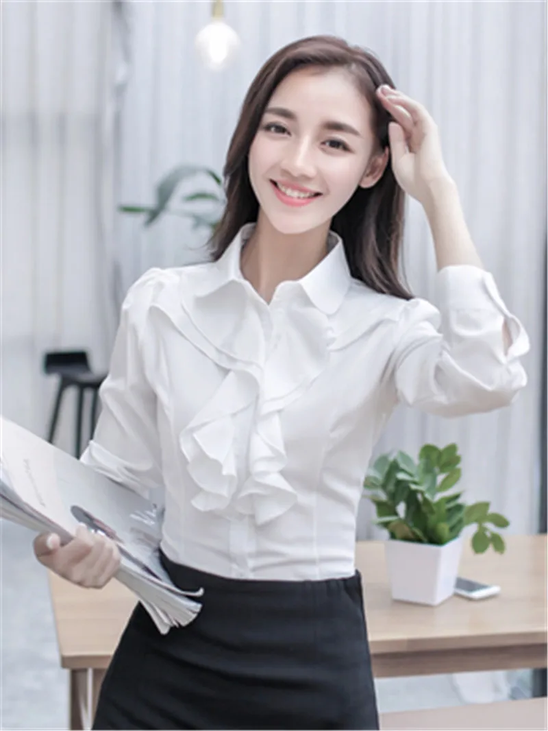 2020 Korean Fashion Women Blouses Shirts Elegant Women Ruffle Chiffon OL Shirt Plus Size Womens Tops and Blouses Blusas PZ2536 4