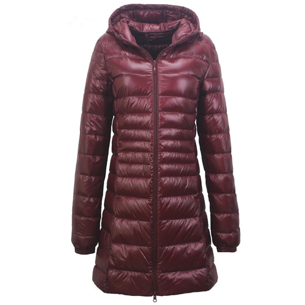 Wipalo, 7XL размера плюс, длинный пуховик, женский зимний ультра легкий пуховик, женский пуховик с капюшоном, пальто для женщин, большие размеры - Цвет: Firebrick