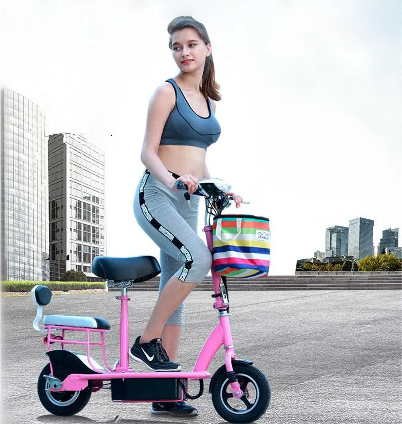 Mini Electric Bike Two Wheels Electric Bicycle 10 Inch Single Motor 350W 36V Foldable Electric Scooter Pink For Women (2)
