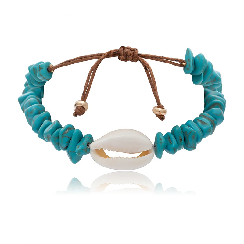 

Men And Women Strand Bracelets Gold Color Shell Blue Turquoises Lace-up Beaded Bracelet Beach Holiday Accessories Women's Gifts