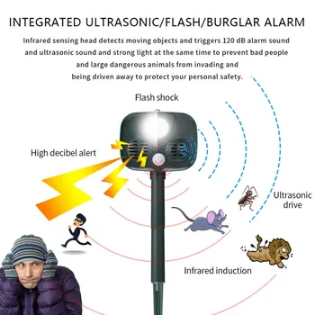 

Animals Repeller Ultrasound Solar Powered Outdoor Camping Ultrasonic Alarm Device With Motion Sensor And LED Flashing Lights
