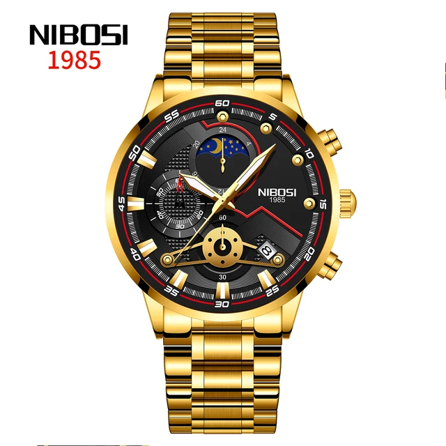 2021 New NIBOSI Brand Fashion Watch For Men Quartz Sports Stainless Steel Waterproof Chronograph Mens Watches Relogio Masculino P