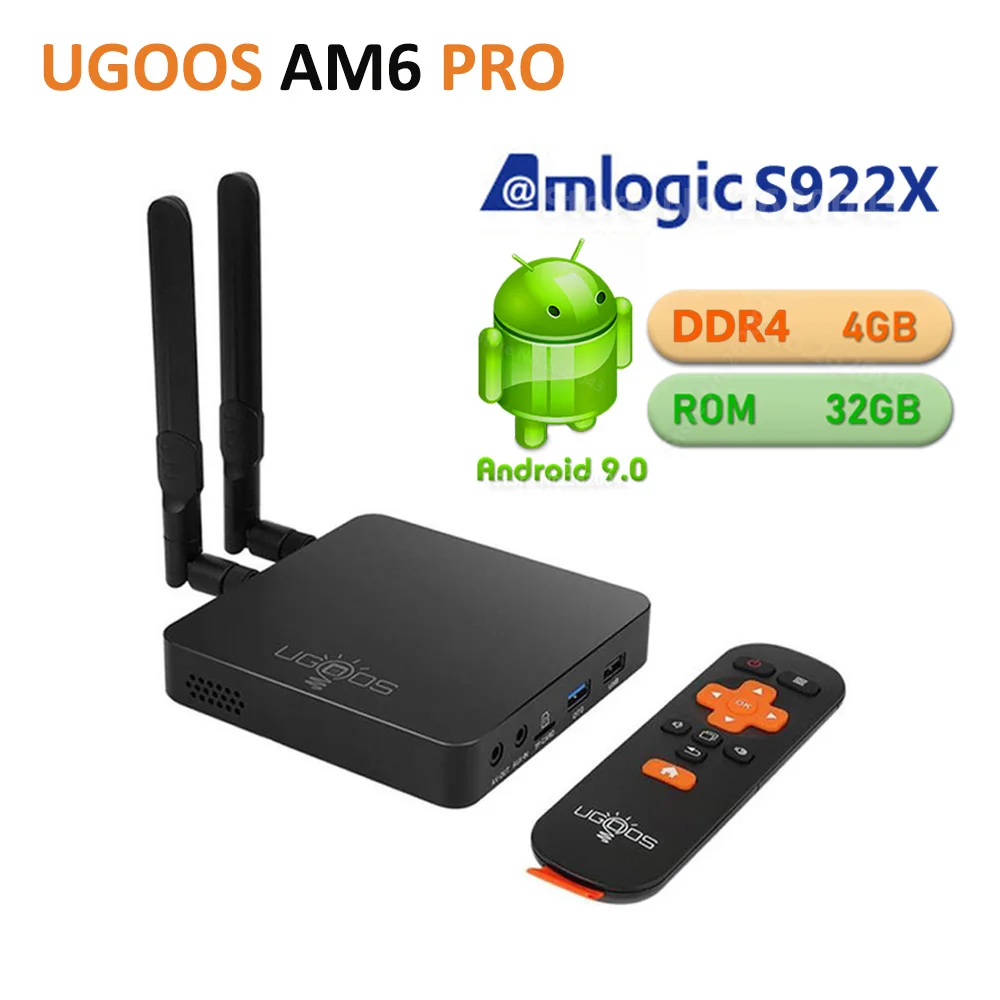 UGOOS AM6 Amlogic S922X Smart Android 9,0 ТВ приставка DDR4 2 Гб ОЗУ 16 Гб ПЗУ 2,4G 5G WiFi 1000M LAN Bluetooth 4K HD OTA медиаплеер