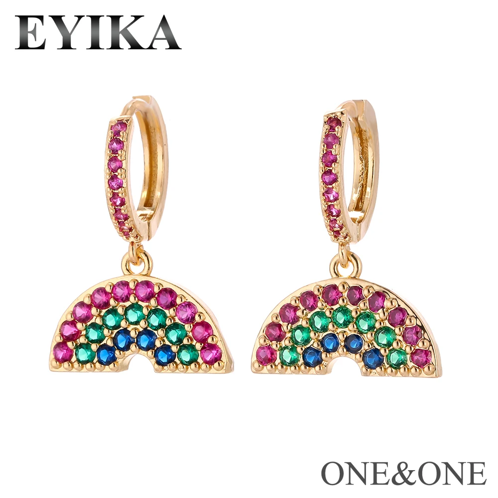 EYIKA Hot Sale Small Rainbow Bridge Polished Hoop Earring AAA Cubic Zirconia Fashion Mixing Color CZ Jewelry Gift For Women | Украшения и