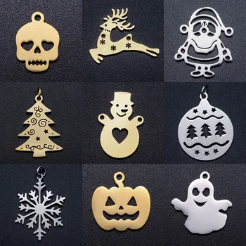 

5pcs/lot Stainless Steel Halloween Ghost Skull diy Jewelry Making Charm Wholesale Snowman Christmas Tree Necklace Pendant