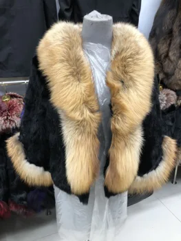 

Winter clothes women fur coat Rabbit fur plus silver fox placket collar fur jacket real fur coat rabbit fur coat futro naturalne