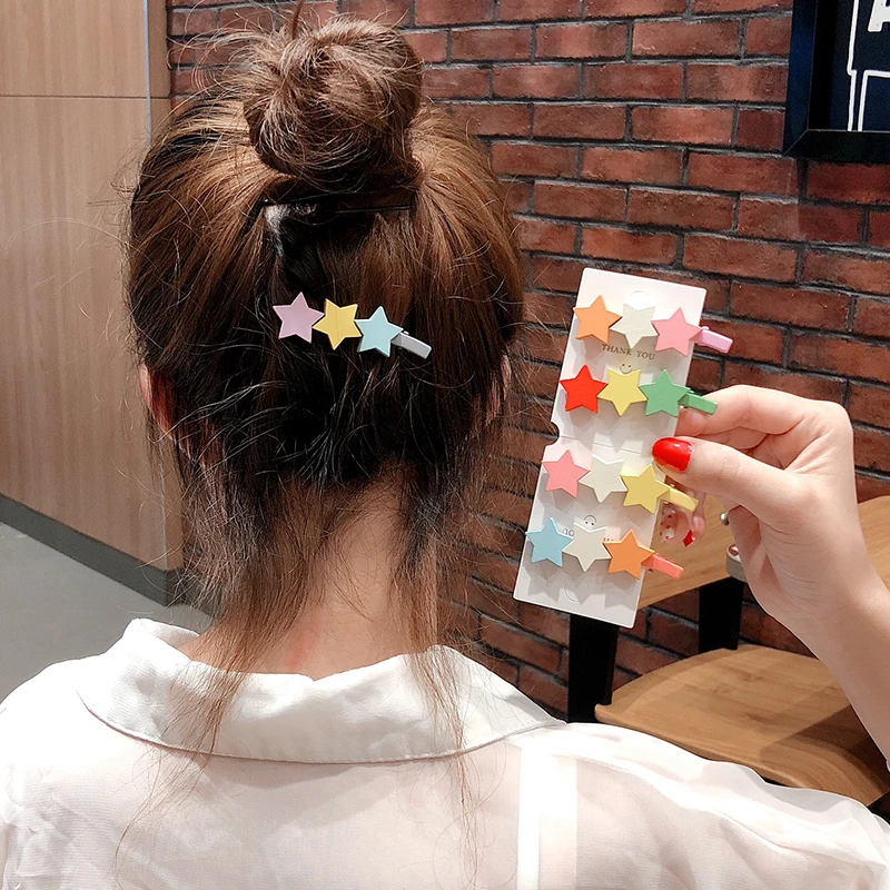 2Ps/Set Sweet Color girl cute wood star Hair Clip Hairband Bobby Pin Barrette Hairpin Headdress Beauty Accessory Tools