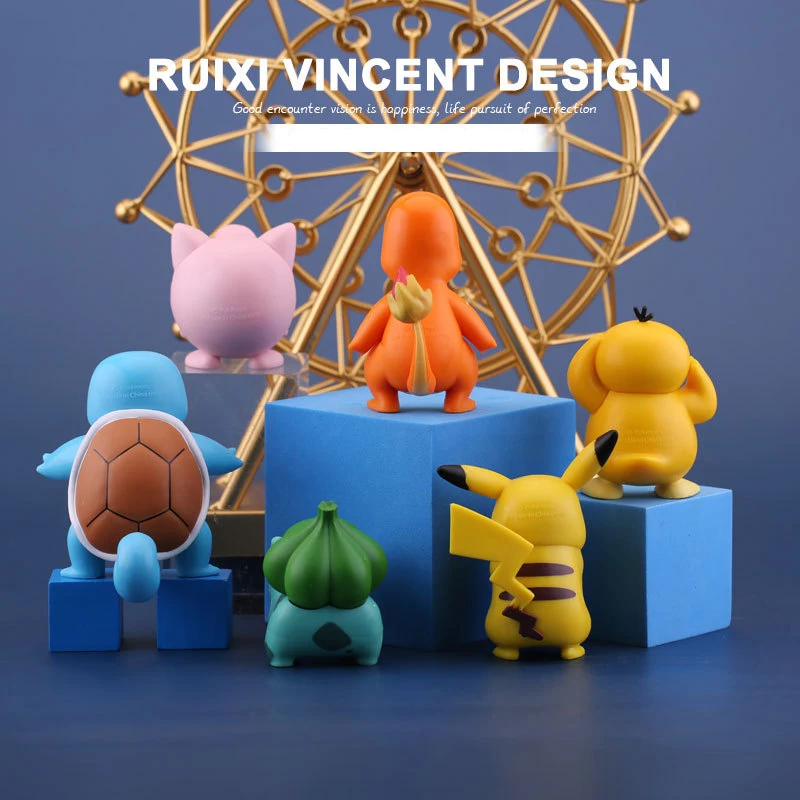 6Pcs/Set Pokemon Anime Figure Toys Pikachu PVC Cake Car Decoration Ornaments Action Figure for Children Birthday Toy Gifts