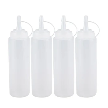 

4X Clear White Plastic Squeeze Sauce Ketchup Cruet Oil Bottles 8oZ
