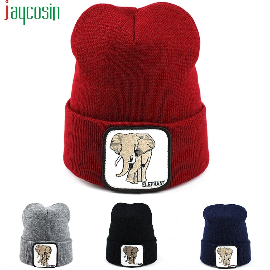 

Winter Sports Women Hats Knitted Elephant Print Warm Beanies Hat Unisex Casual Men Skullcap Fashion Winter Ski Caps Ladies Caps
