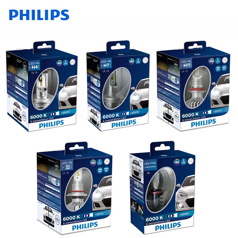 Светодиодная лампа Philips X treme Ultinon светодиодный H4 H7 H11 HB2 HB3 HB4 9003 9005 9006 6000K + 200% более