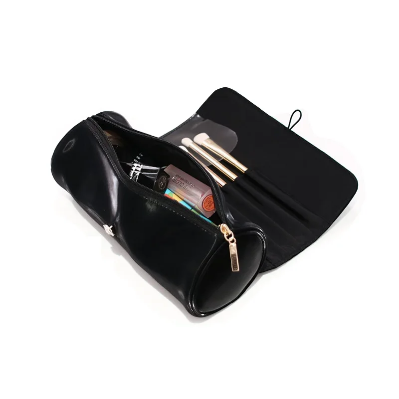 

Fashion Women Cosmetic Bag Portable Travel PU Barrel-Shaped Make Up Brushes Lipstick Makeup Toiletry Bags