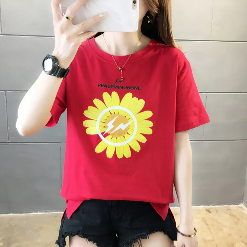 Flower Print Tshirt Summer Tops Loose T Shirt Women 2020 New Fashion Short Sleeve T Shirt Female Korean Clothes Tee Shirt Femme
