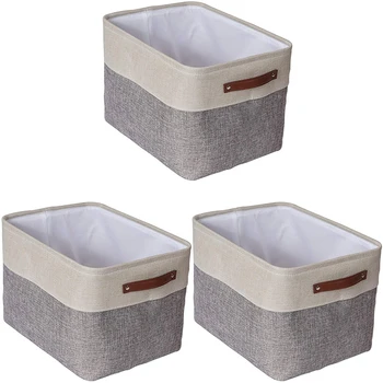 

Large Foldable Storage Bin Collapsible Sturdy Cationic Fabric Storage Basket Cube with Handles for Nursery Home 3-Pack