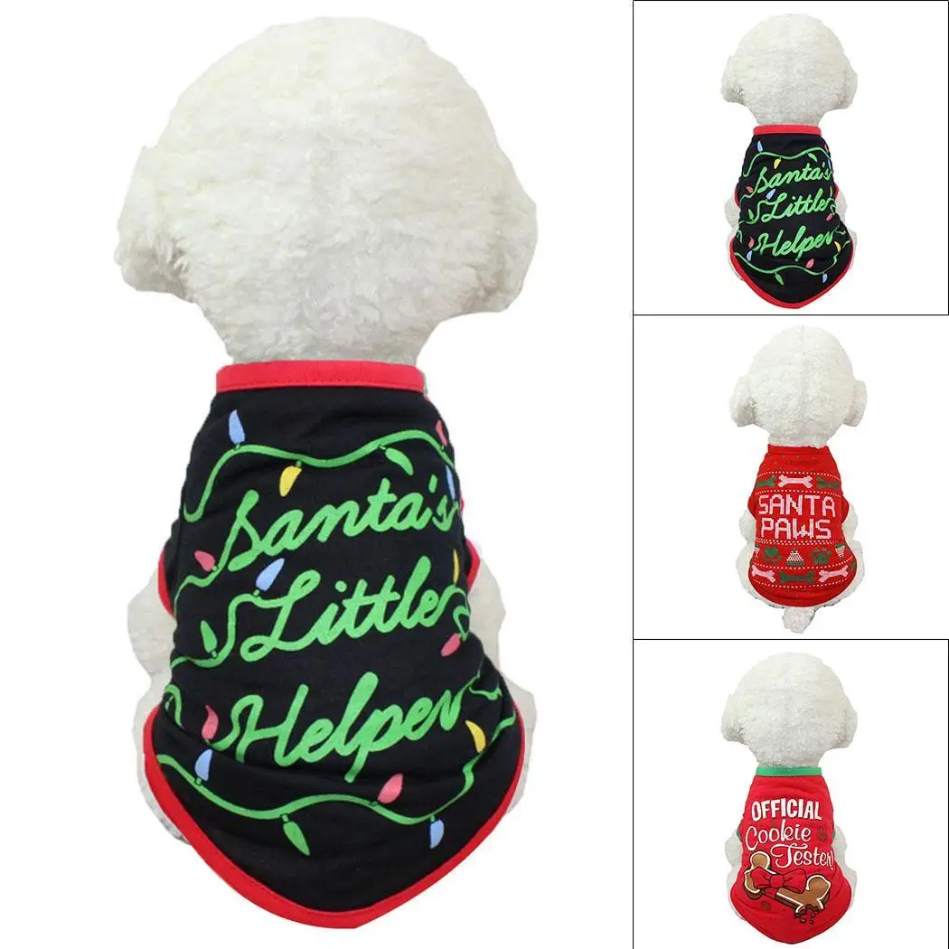 Одежда для домашних животных из мягкого полиэстера, милая Рождественская Одежда для собак с Санта-Клаусом, 3 узора, S-XL Одежда для собак для щенков, средних и больших собак