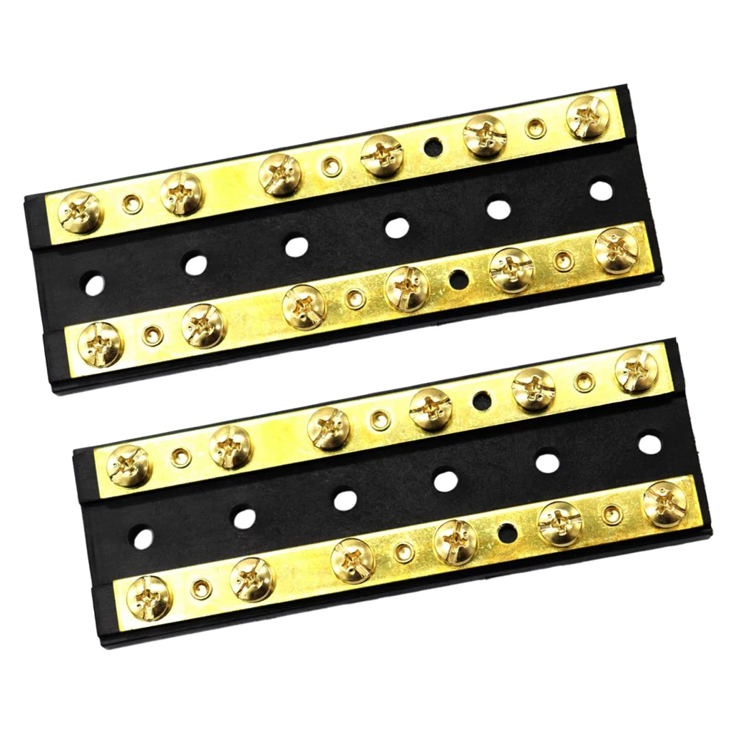 2pcs 32V 60A Dual Row 12 Positions Brass Bus Bar Terminal Block for Marine Boats Car