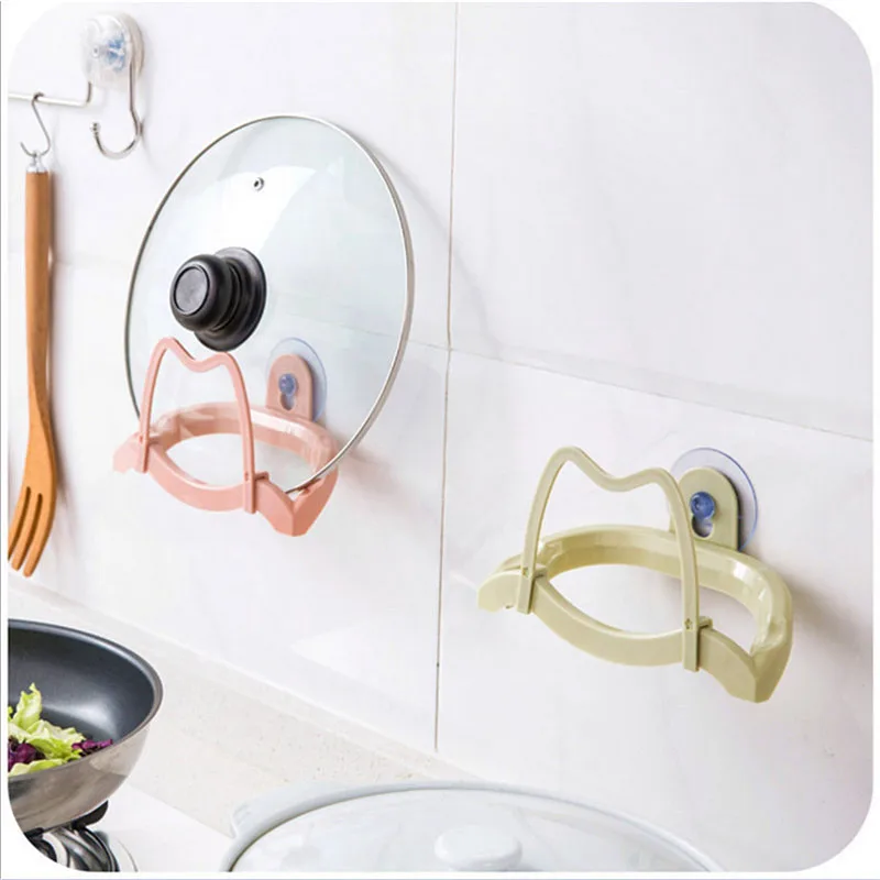 

Newest style Plastic Pan Pot Cover Rack home Kitchen Cooking Dishcloth Bracket Wall Sucker Gadgets Storage Holder Shelf