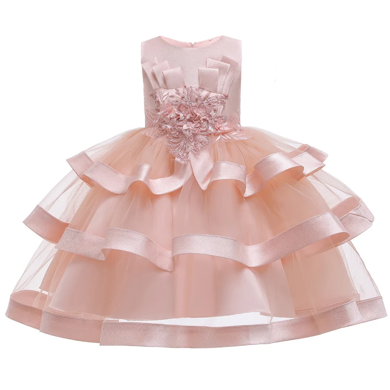 Пышные вечерние платья для дня рождения с большим поясом, платья для первого причастия, бальное платье принцессы, кружевные платья с цветочным узором для девочек - Цвет: pink