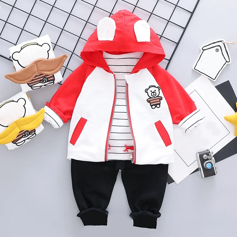 

Autumn Hot Sale Baby Boy Girl Cute Long Sleeve Striped Print T-shirt Hoodie Cartoon Sweatshirt Trousers Casual Outfits