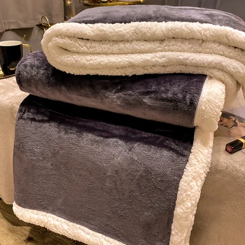 

Winter double-layered thickened blankets are meridian office sofa cover blanket bed single warm french coral velvet.