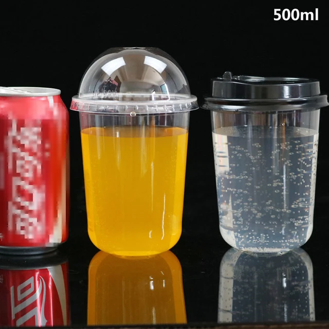 Disposable plastic Transperent juice cup with lid