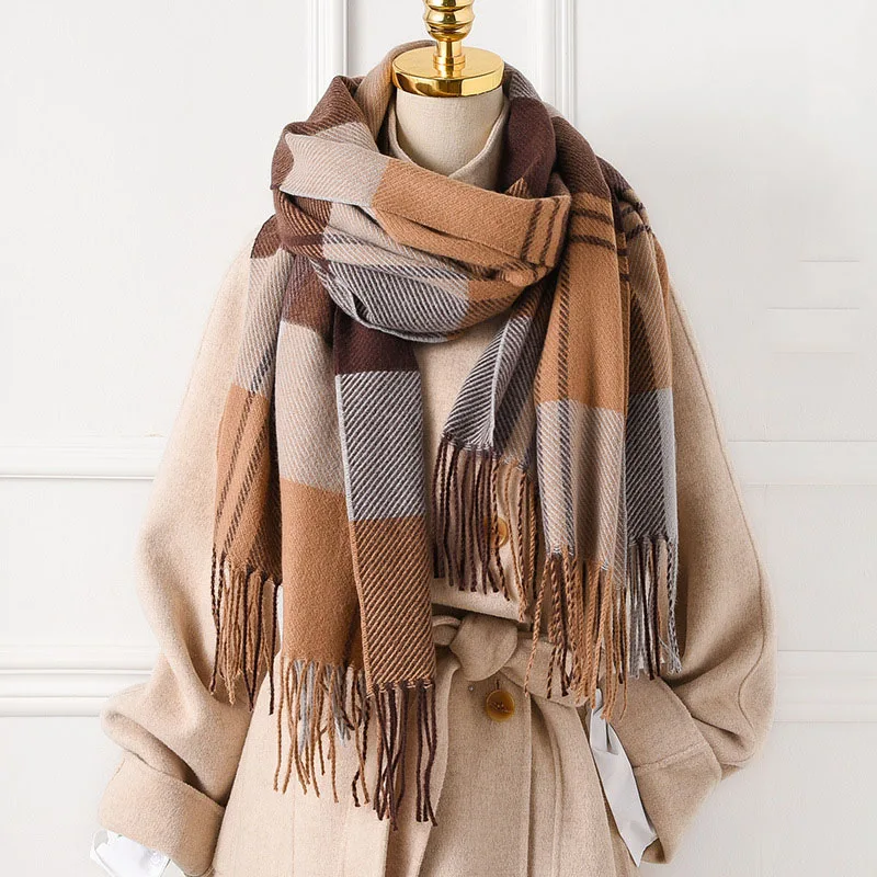 

2020 Winter Warm Cashmere Plaid Scarf for Women Soft Female Shawls Scarves Muslim Head Wraps Neck Warmer echarpe femme bufanda