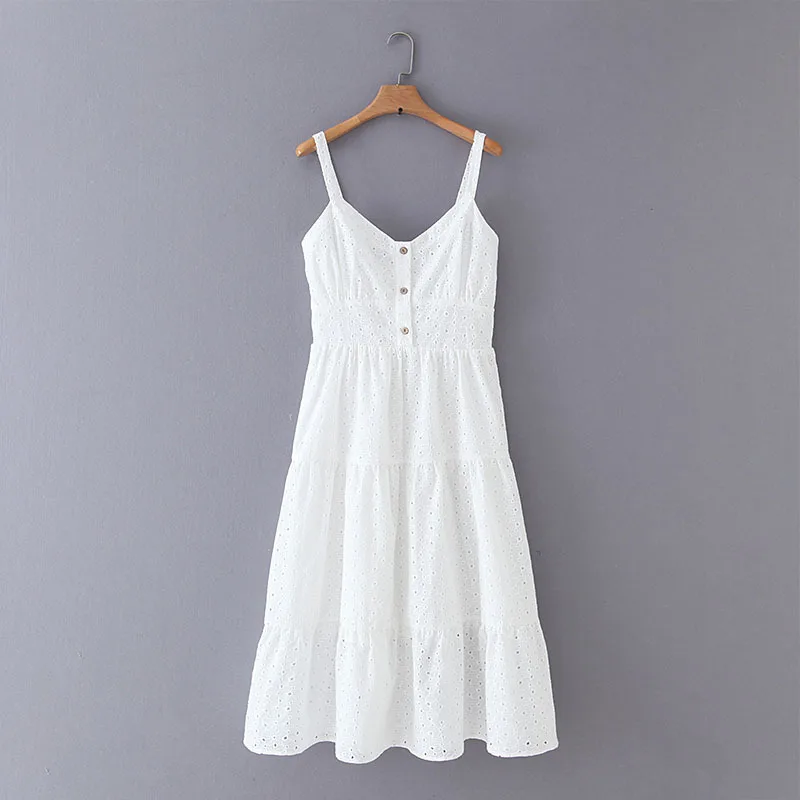 

2019 Western Style Spring And Summer Women's Dress New Style Hollow out Embroidered Strapped Dress