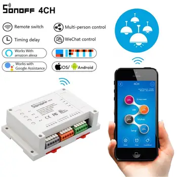 

Sonoff 4CH Pro R3 Smart Home Wifi Relay Switch Module 4 Channel Voice Control With Alexa Google Home 433 RF Wifi Light Switch