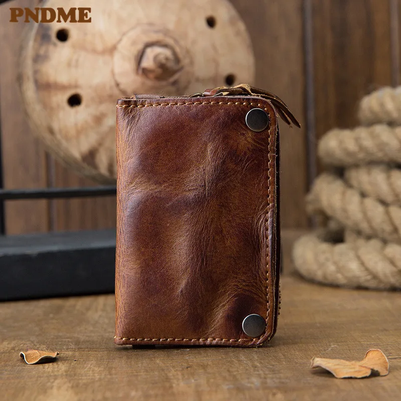 

Natural genuine leather men's multifunctional key case retro simple first layer cowhide card holder zipper coin purse money bag