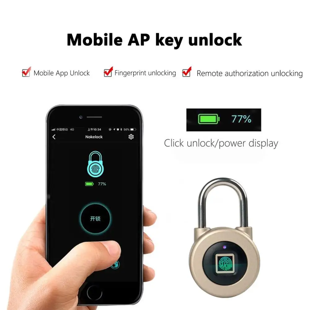 Smart keyless fingerprint lock BT waterproof application / anti-theft fingerprint unlock security padlock door luggage box lock
