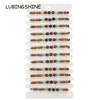 

Vintage 12pcs/lot Round Wood Bead Charms Braided Bracelet for Women Child Adjustable Rope Chain Anklet Jewelry