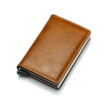 Роскошный мужской тонкий смарт всплывающий кредитный банк держатель карты RFID кошелек кожаный Алюминиевый металлический чехол для карт