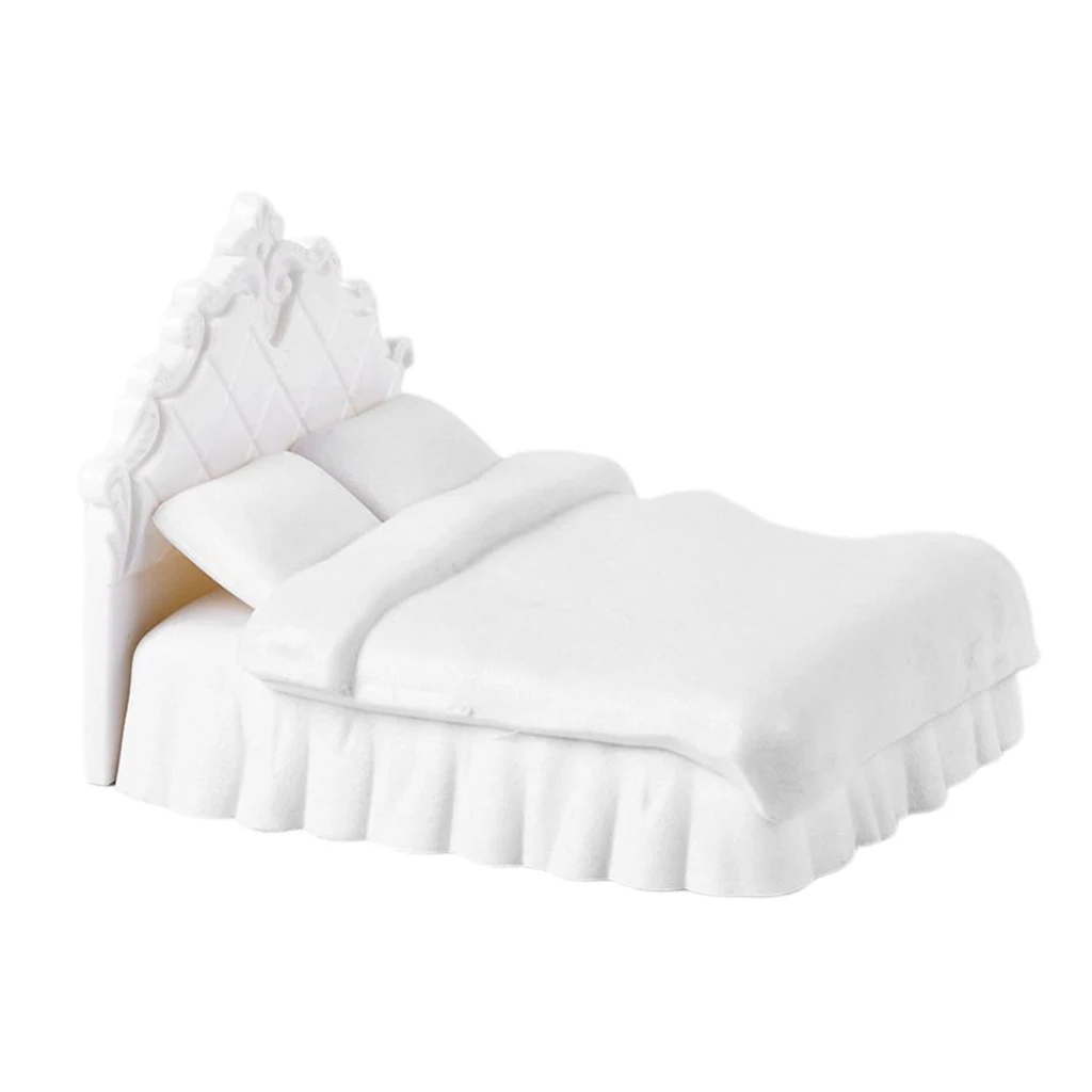 4 inch Miniature Double Bed Model Kit for Dollhouse Decorations, Fairy Garden Supplies, Micro Landscape Accessories