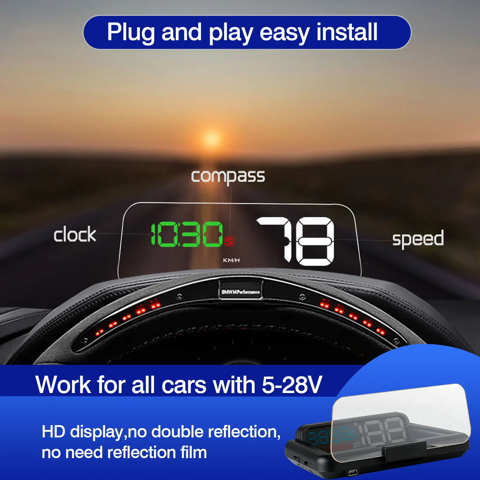 For T900 Hud Head up Display With OBD2 And EUOBD HD GPS Car Speed Projector Car Portable