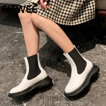 

FITWEE Woman Winter Boots Genuine Leather Mixed Color Woman Ankle Boots Fashion Usual Winter Shoes Woman Size 33-40