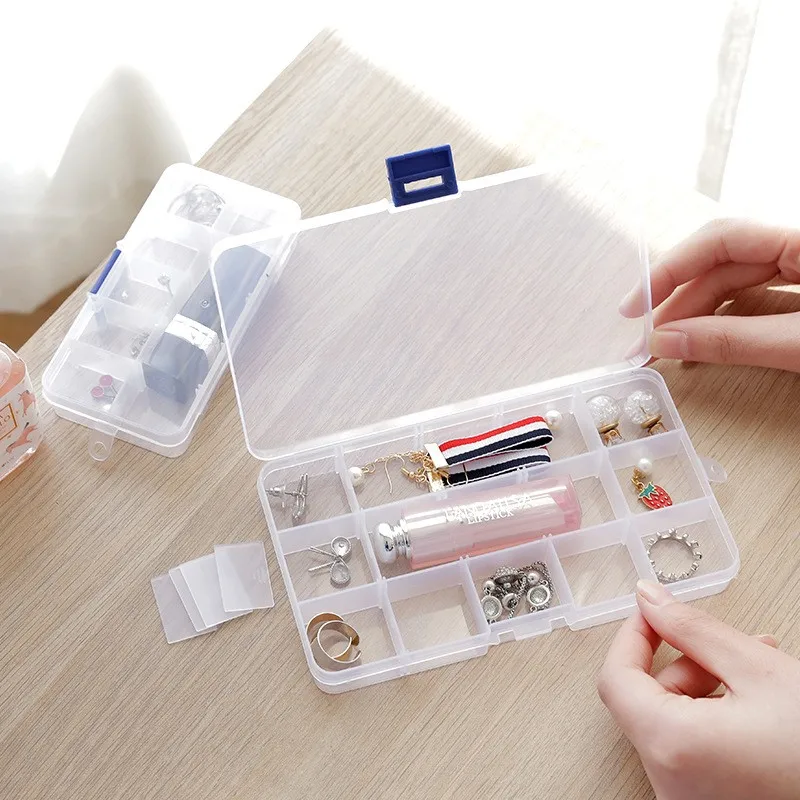 Transparent Organizer 10/15/24 Grids Jewelry Box Organizer Free Assembly Sort Out Pill Box Storage Box Sundries Plastic Box