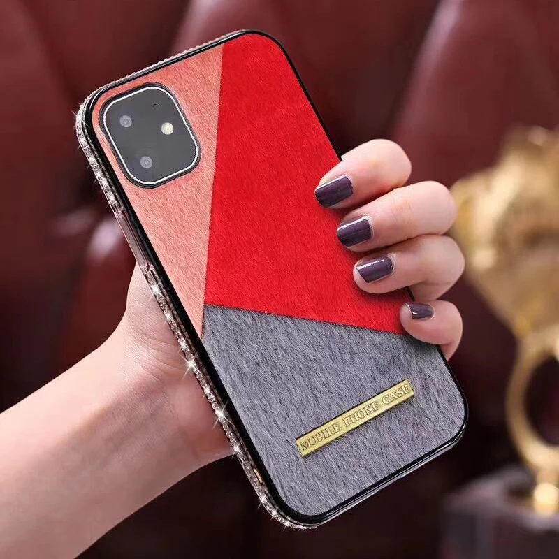  wlzcyhbd Warm Colorful Plush Geometry Splice Phone Cases For iPhone 11 Pro Max X Xr Xs Max 7 8 Plus