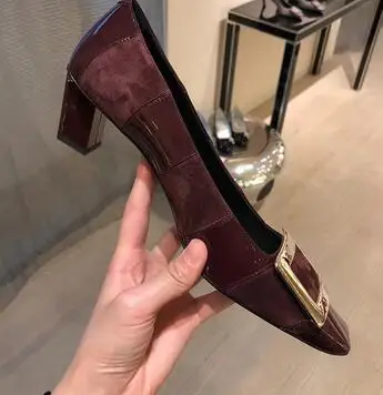 Moraima/туфли на высоком каблуке с закрытым носком; женские туфли-лодочки на толстом каблуке с квадратным носком и металлической пряжкой; модельные туфли для вечеринок