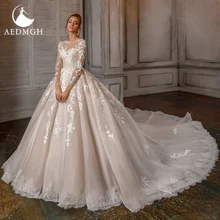 

Aedmgh Ball Gown Princess Luxury Wedding Dresses 2022 Scoop Long Sleeve Vestido De Novia Lace Applique Beaded Shiny Bridal Dress