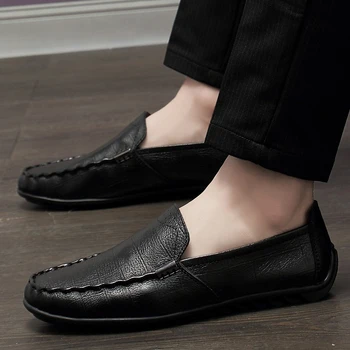 

Genuine Leather Casual Shoes Men Loafers slip on fashion Moccasins Breathable outdoor Black Driving Shoes men Footwear Sneakers